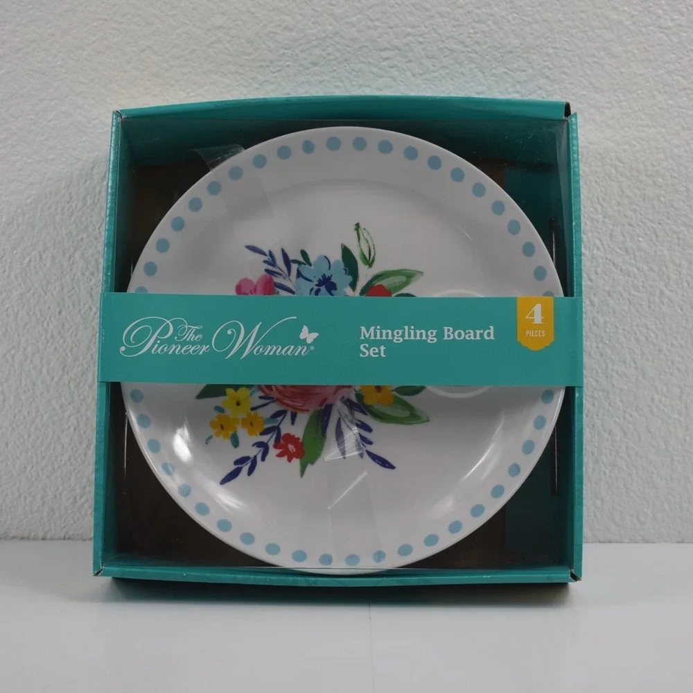 The Pioneer Woman Mingling Board‎ Set x2 (8 Appetizer Plates) Holds Wine Glass